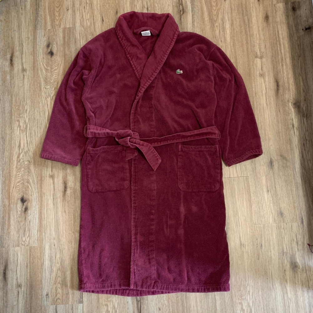 Excellent Condtion LACOSTE Terry Cotton Bathrobe in Red - Size medium mens
